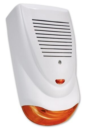 Sirena Exterior con flash y LED, plástica Potencia 120DB Doble Tamper. Chapa de proteccion